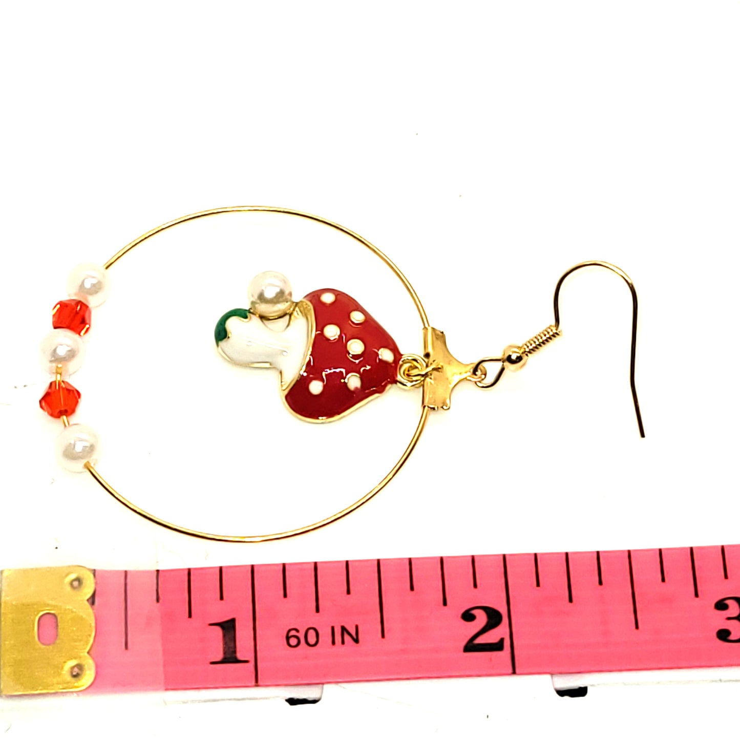 Handcraft Red/White Mushroom w/Red/White beads Round, Dangle Earring