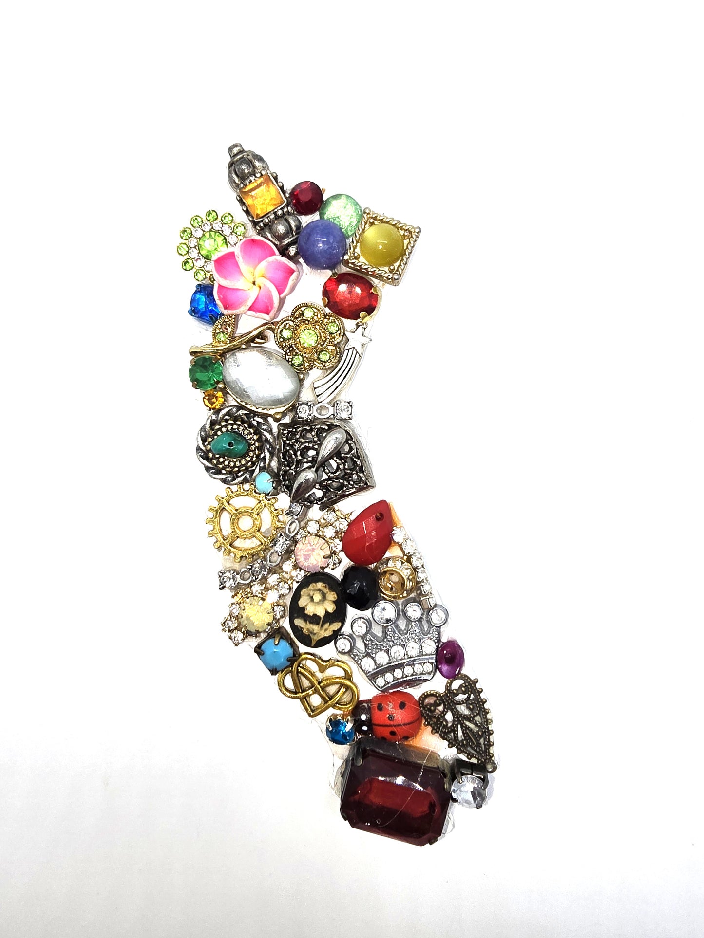 Handcrafted from recycled Materials, 5 inch California bejewled ornament