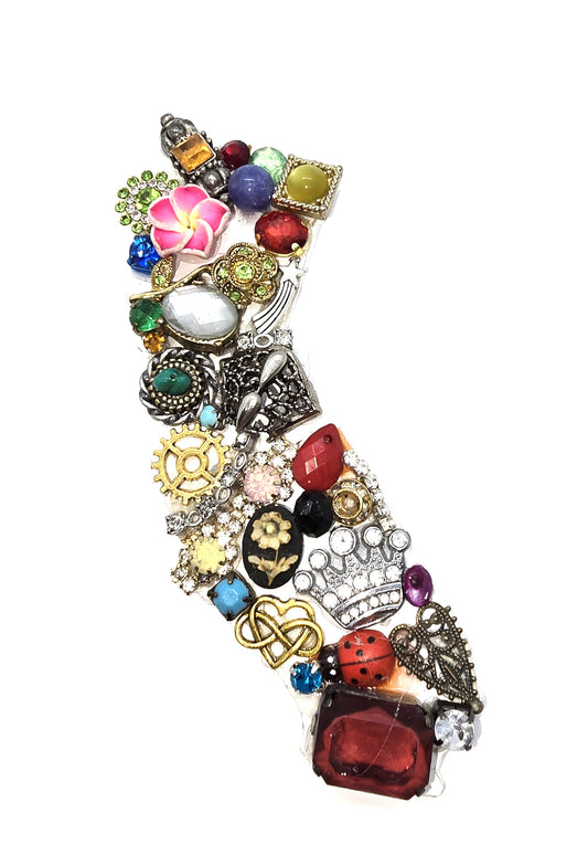 Handcrafted from recycled Materials, 5 inch California bejewled ornament