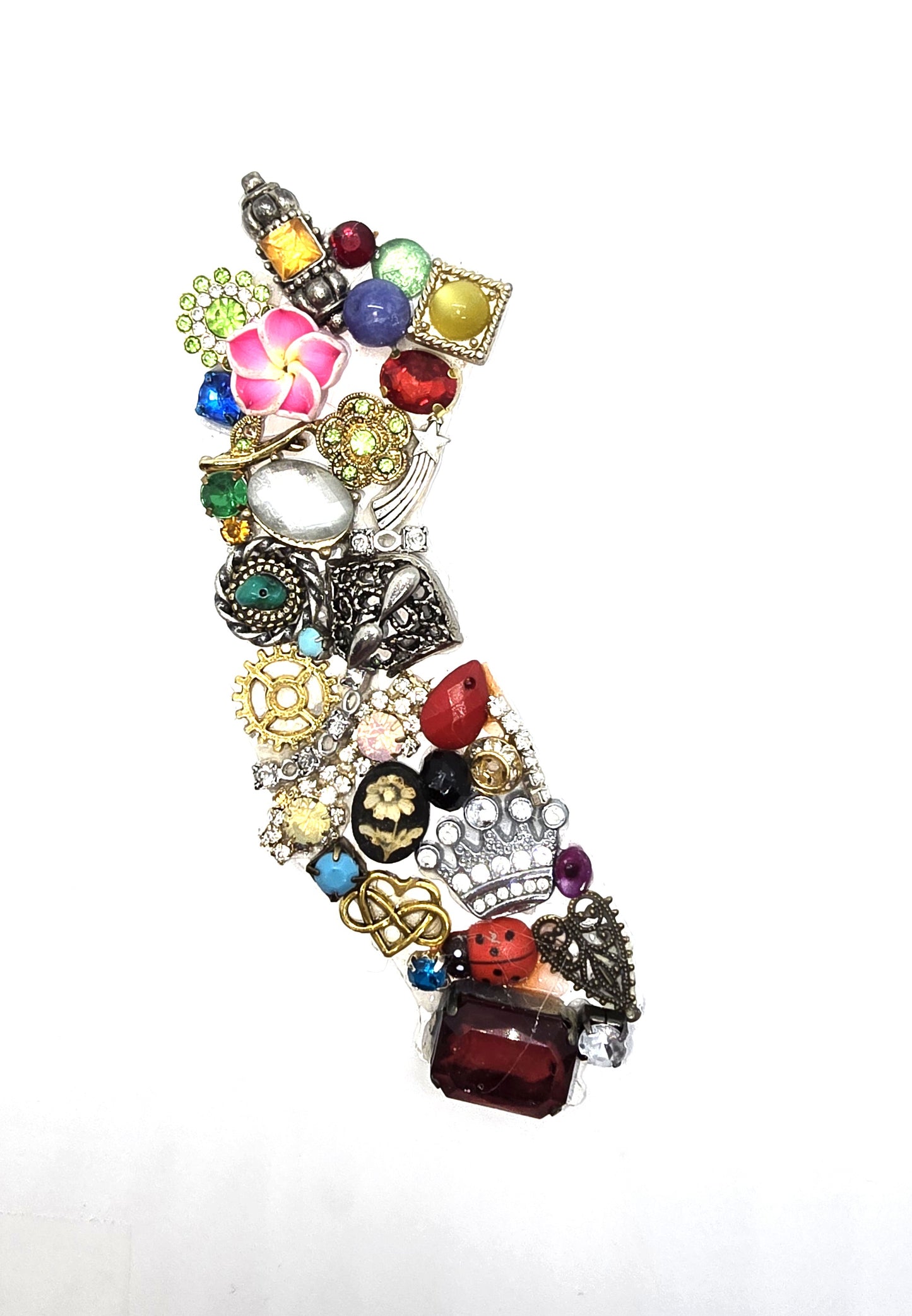 Handcrafted from recycled Materials, 5 inch California bejewled ornament