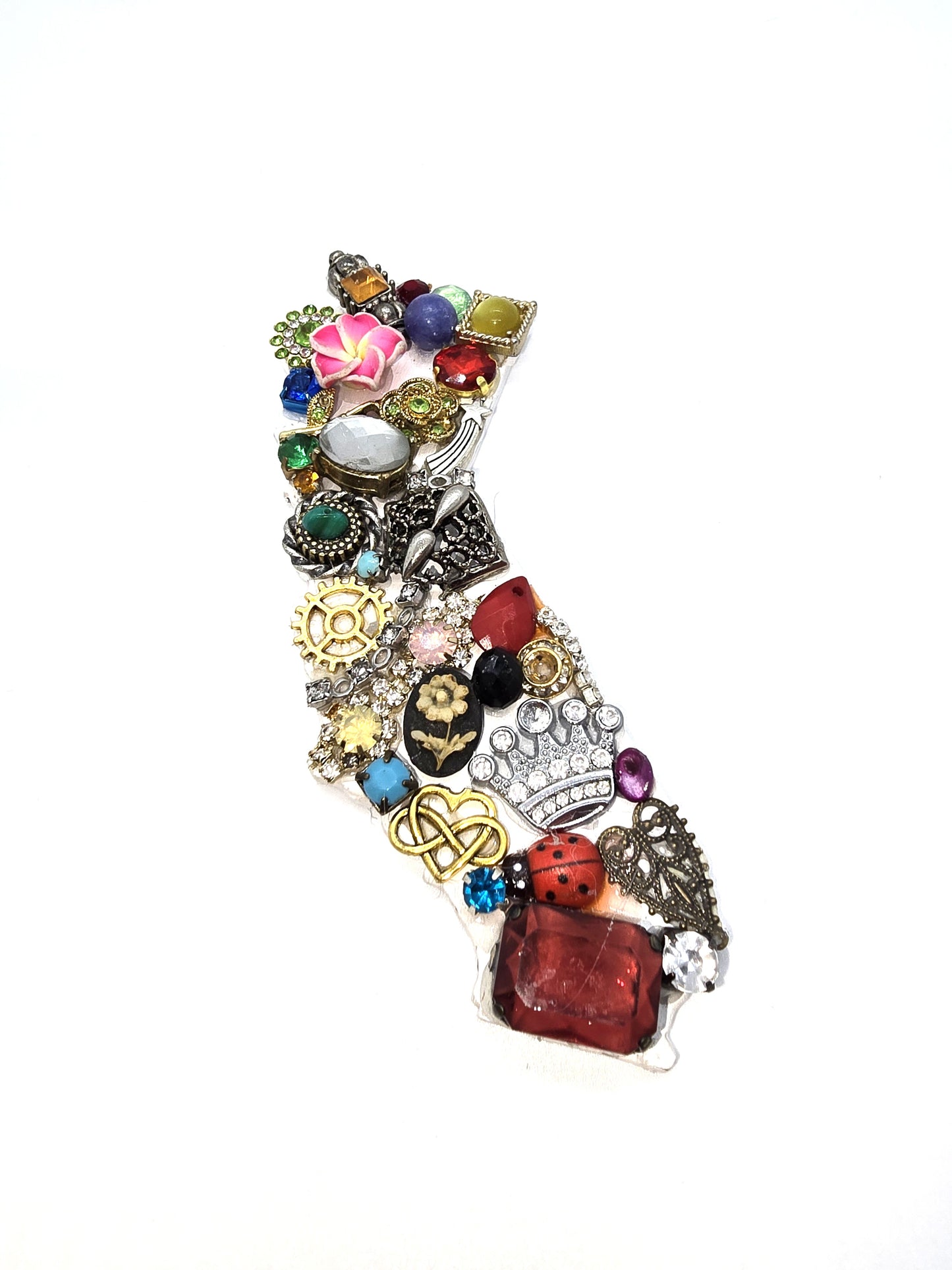 Handcrafted from recycled Materials, 5 inch California bejewled ornament