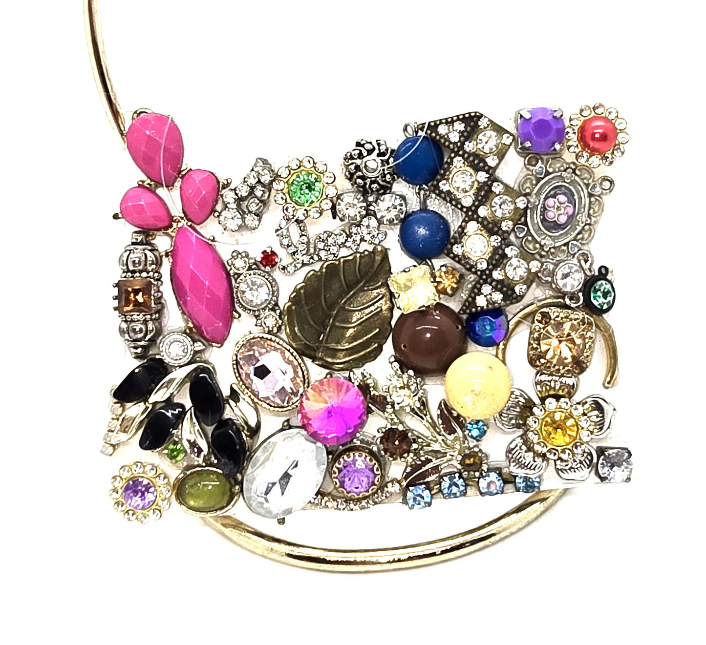 Handcrafted from recycled Materials, 4 inch State of Oregon bejewled ornament,