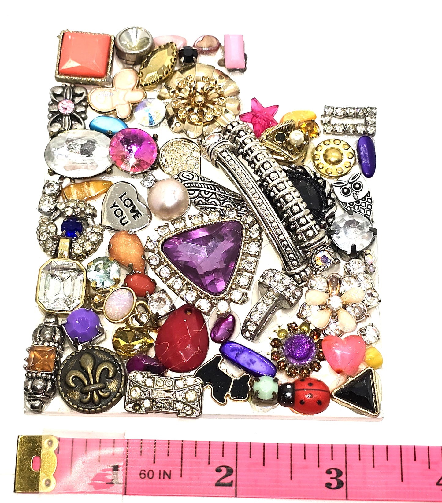 Handcrafted from recycled Materials, 4 inch Utah bejewled