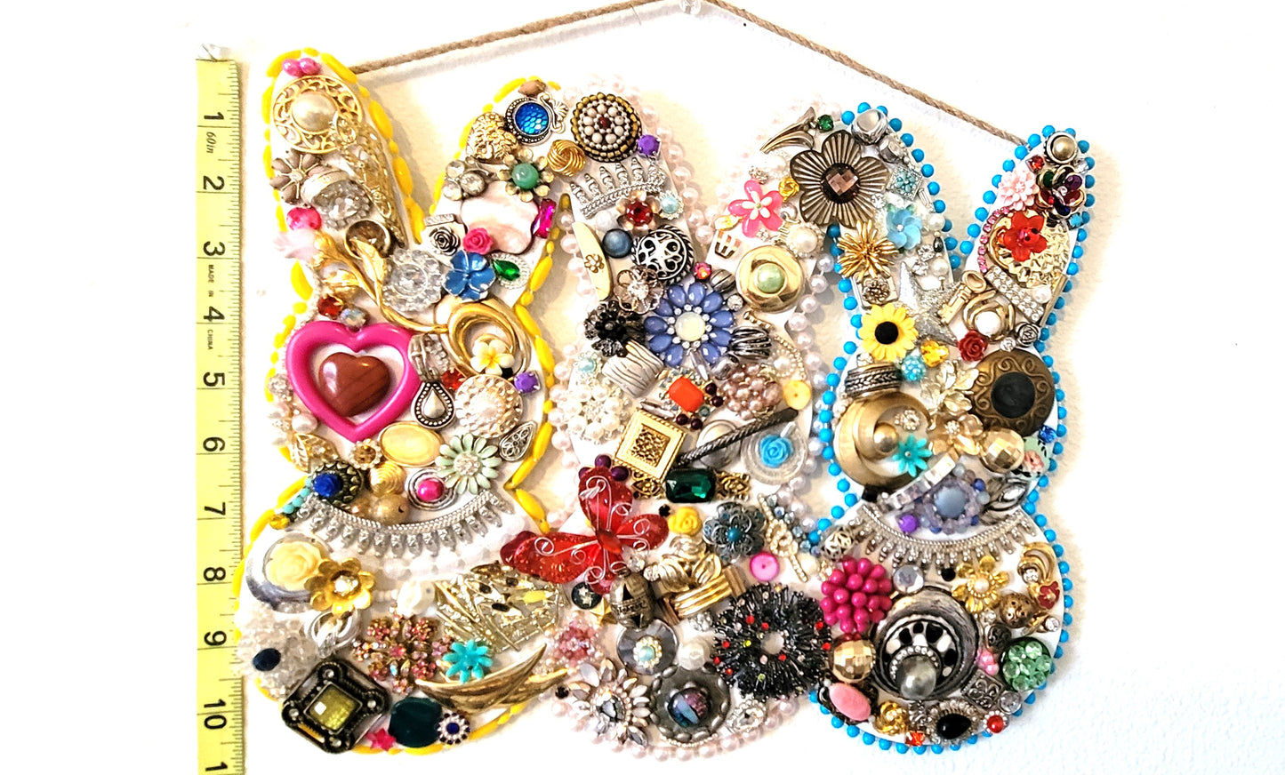 Handcrafted 3 bunny Easter Wall hanging approximately 11 inches tall