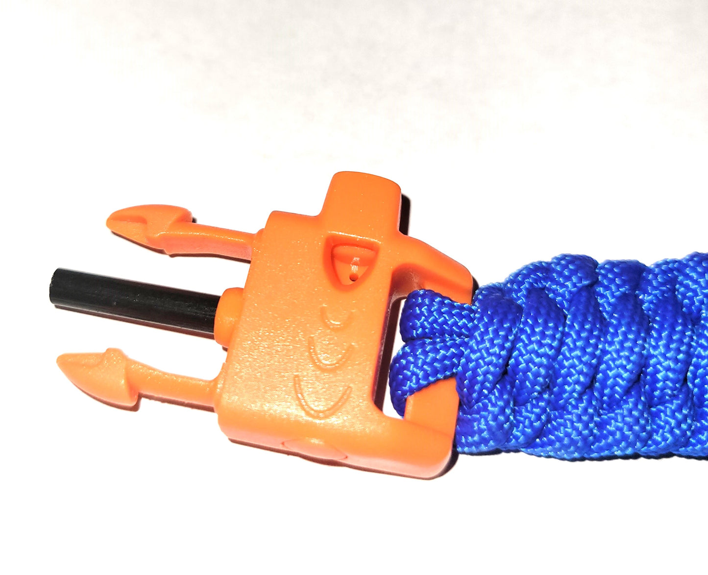 Royal Blue Paracord Braided Bracelet, Orange Whistle and Compass Buckle, Woven, Veteran Made, PTSD Therapy, Great Gift for Him or Her