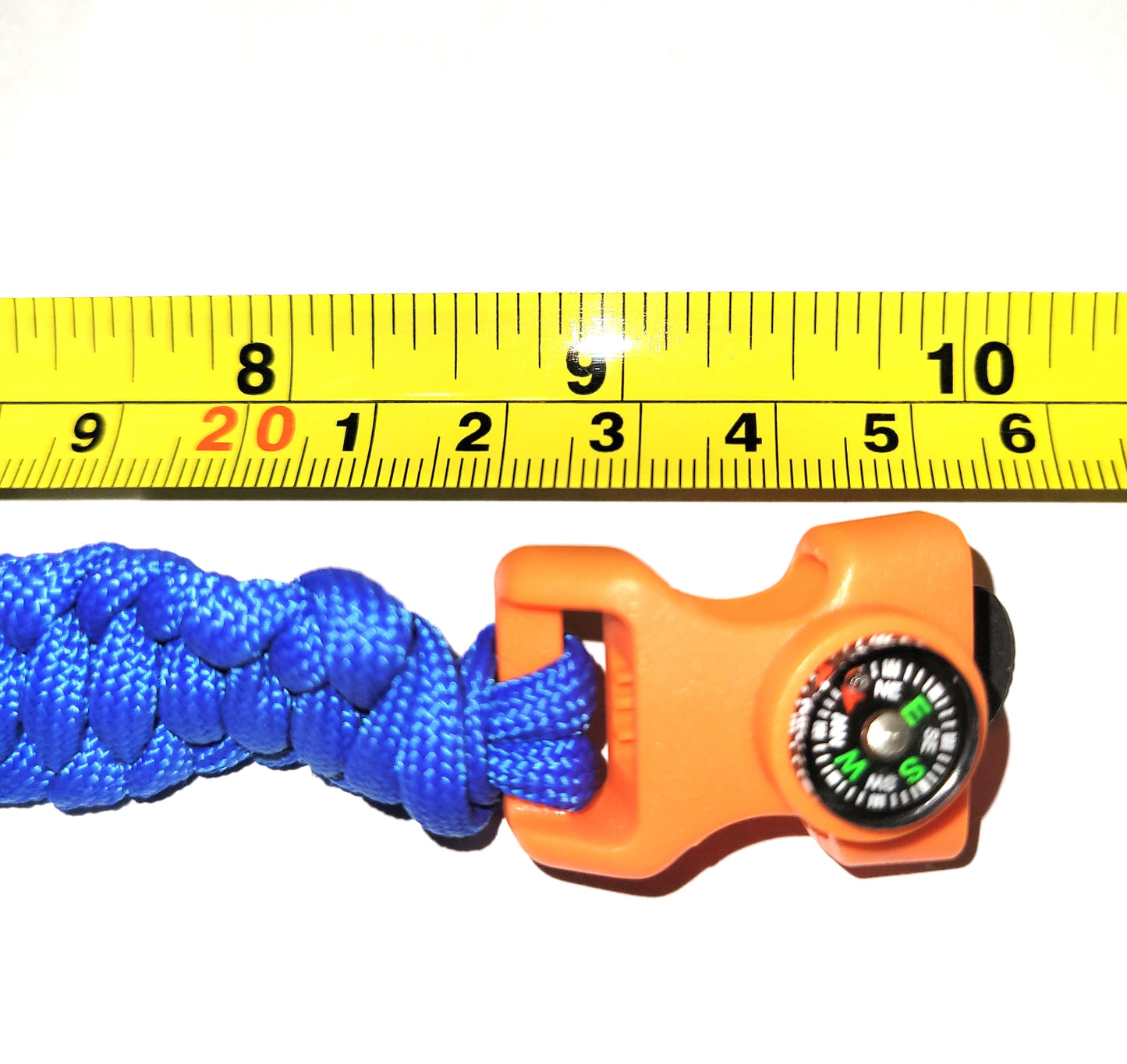 Royal Blue Paracord Braided Bracelet, Orange Whistle and Compass Buckle, Woven, Veteran Made, PTSD Therapy, Great Gift for Him or Her