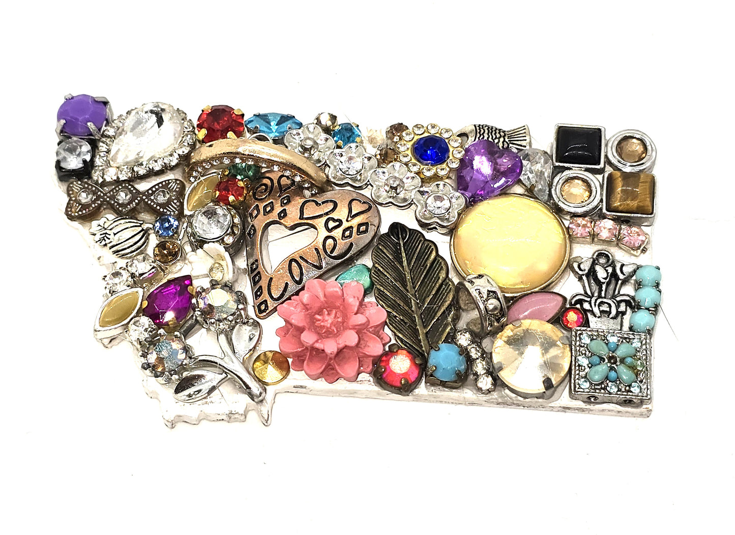 Handcrafted from recycled Materials, 4 inch State of Montana bejewled ornament