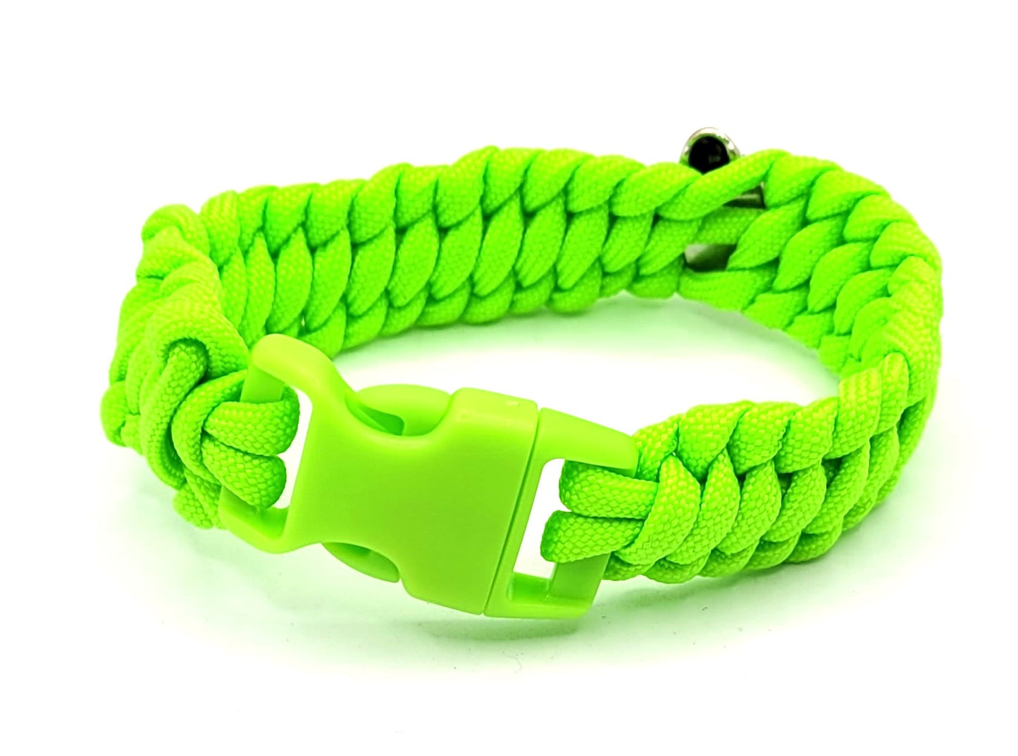 Fluorescent, Green, Paracord, Bracelet, Metal Skull Bead, Buckle, Flourscent Buckle, Silver, 9 Inches, Woven, Veteran Made, PTSD Therapy