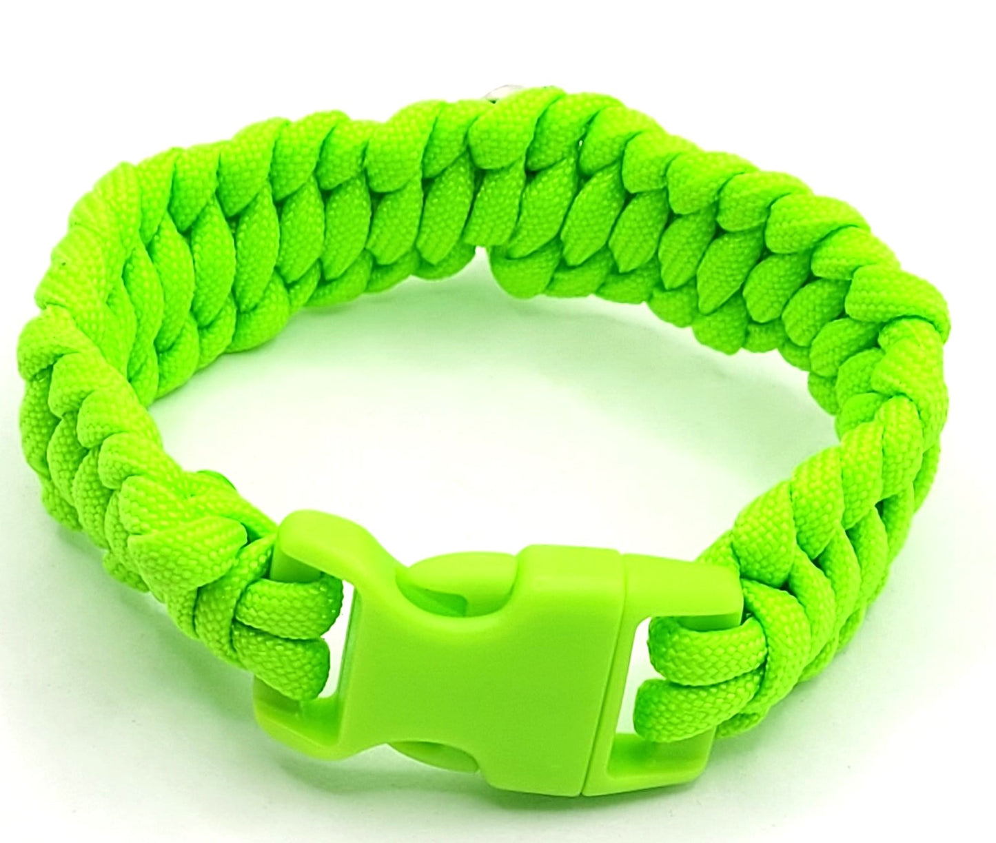 Flourescent, Green, Paracord, Bracelet, Metal, Heart, Bead, Buckle, Flourscent Buckle, Silver, 9 Inches, Woven, St Patricks Day, St Pattys