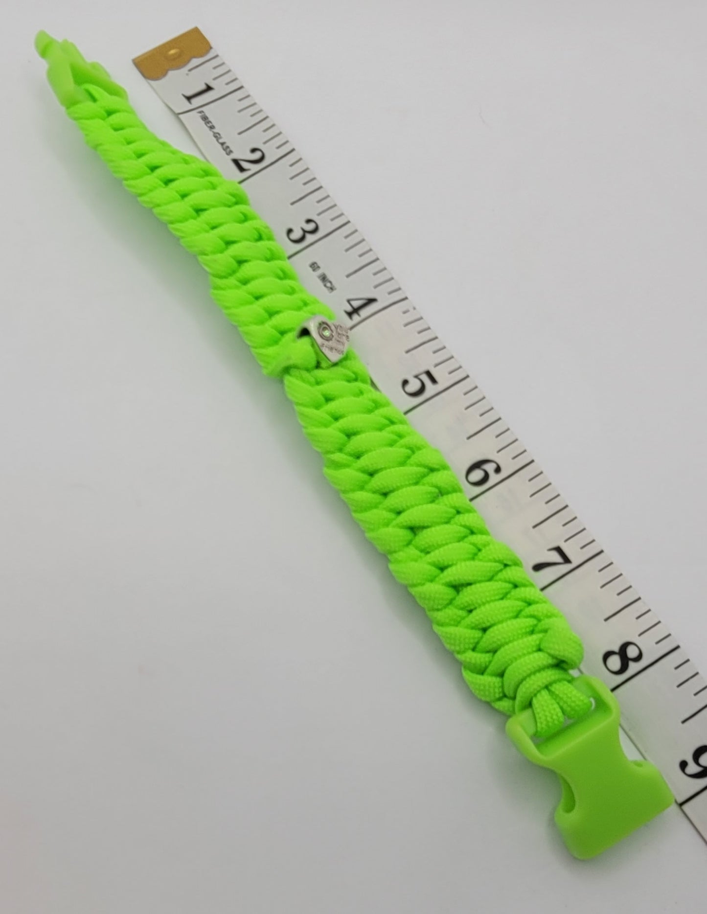 Flourescent, Green, Paracord, Bracelet, Metal, Heart, Bead, Buckle, Flourscent Buckle, Silver, 9 Inches, Woven, St Patricks Day, St Pattys