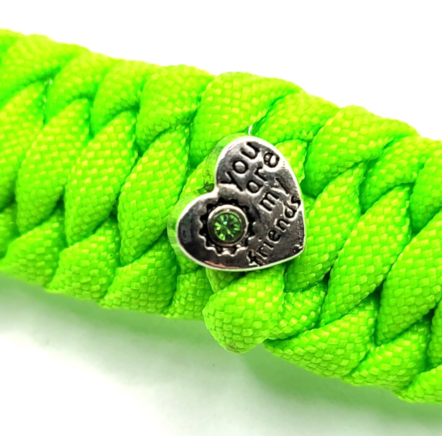 Flourescent, Green, Paracord, Bracelet, Metal, Heart, Bead, Buckle, Flourscent Buckle, Silver, 9 Inches, Woven, St Patricks Day, St Pattys