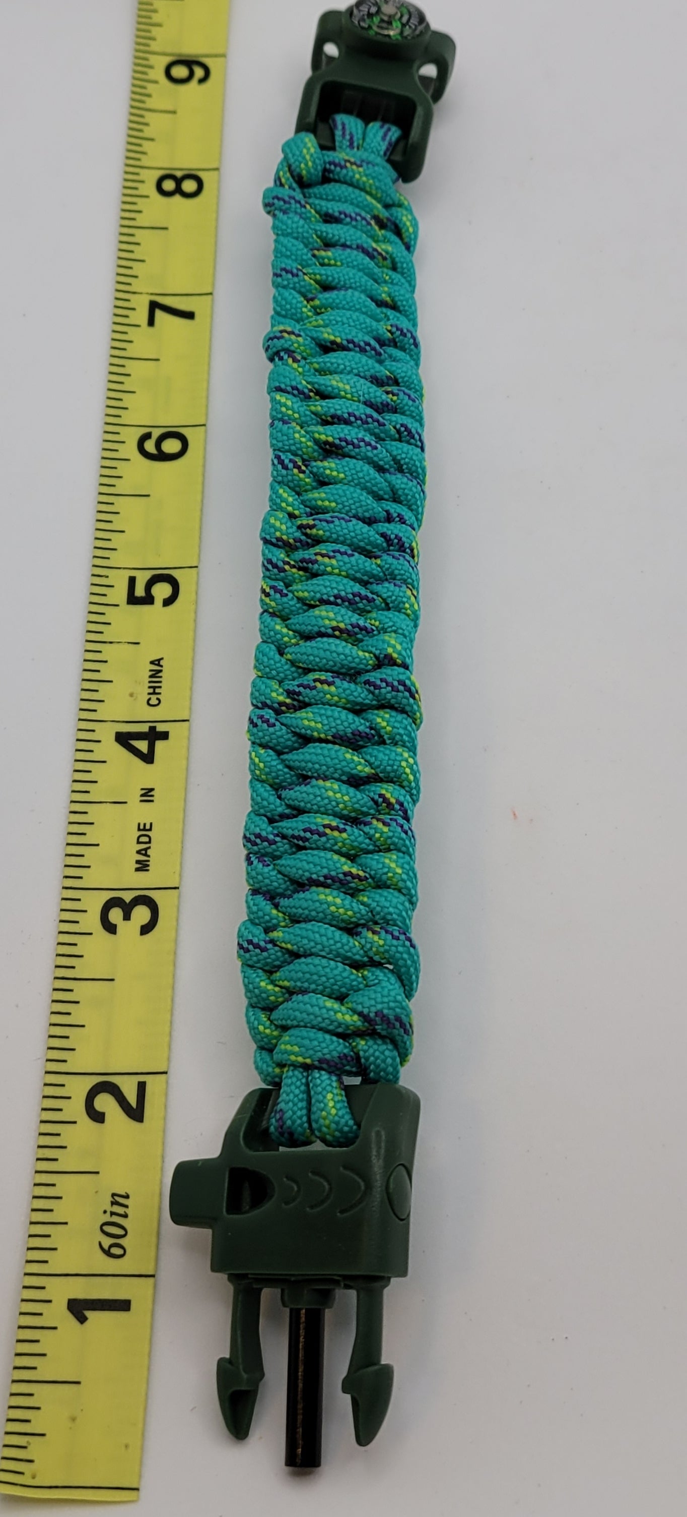 Variegated Green, Paracord, Bracelet, Tool buckle, Compass, Whistle, Firestarter, 9 inches, St Patricks Day, St Pattys Day, 3-17