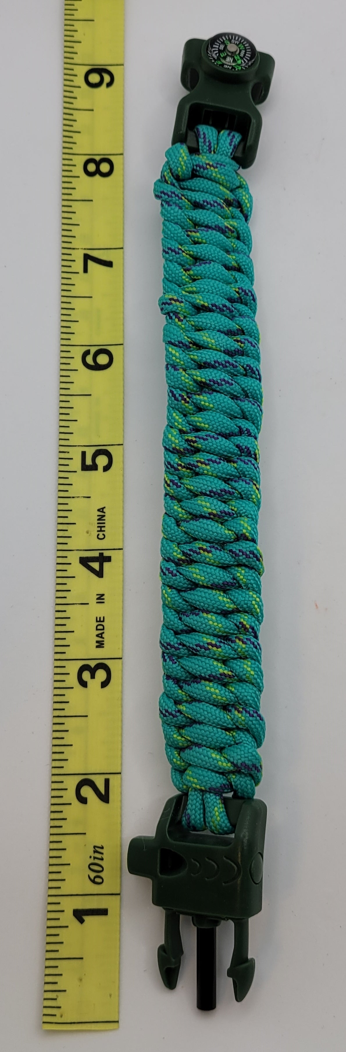 Variegated Green, Paracord, Bracelet, Tool buckle, Compass, Whistle, Firestarter, 9 inches, St Patricks Day, St Pattys Day, 3-17