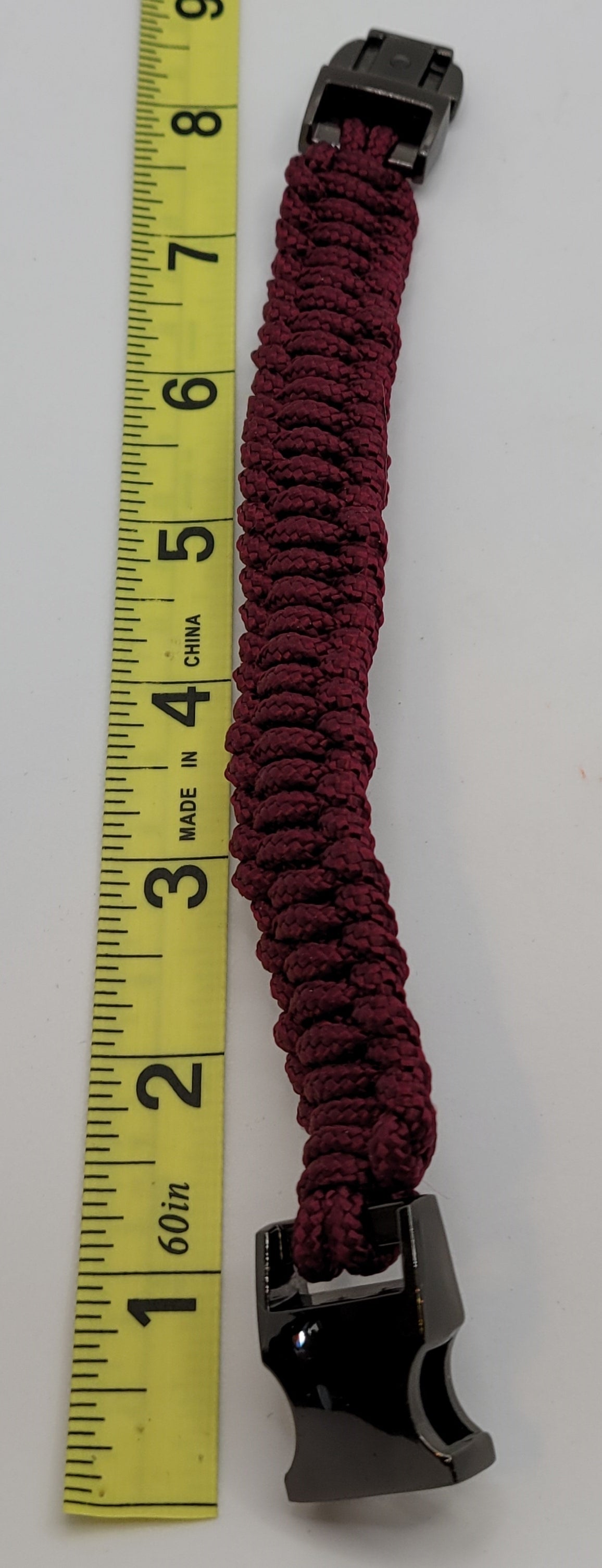 Dark Red, Paracord, Bracelet, Metal, Buckle, Black Metal Buckle, 9 Inches, Woven, Veteran Made, PTSD Therapy, Braided, Dark Red Paracord