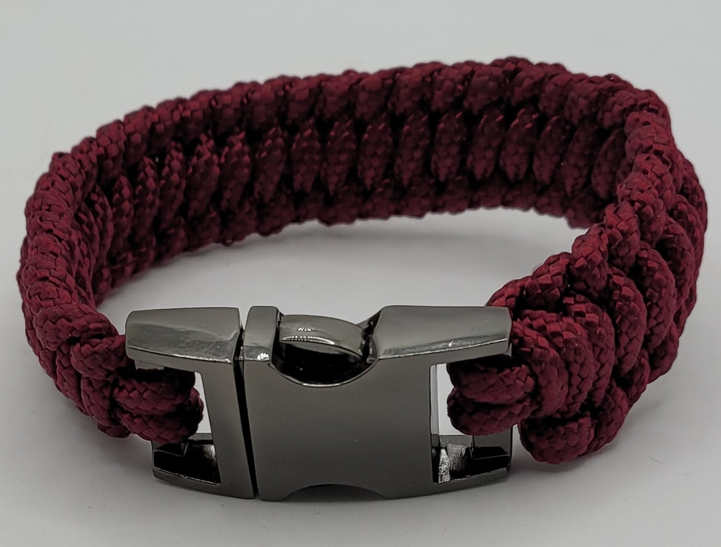 Dark Red, Paracord, Bracelet, Metal, Buckle, Black Metal Buckle, 9 Inches, Woven, Veteran Made, PTSD Therapy, Braided, Dark Red Paracord