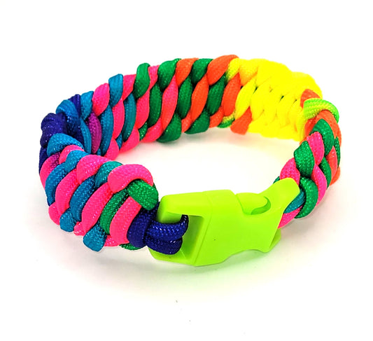 Handcrafted Fluorescent paracord bracelet with a green neon buckle