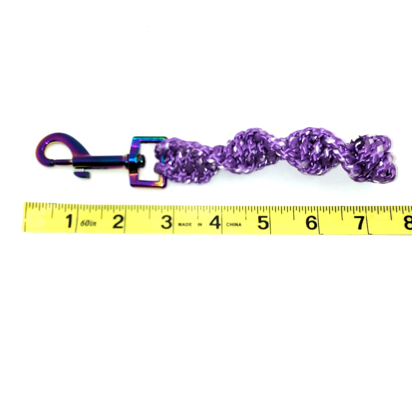 Handcrafted Purple with variegated white paracord keychain, multihued purple keyclip, 7 inches long