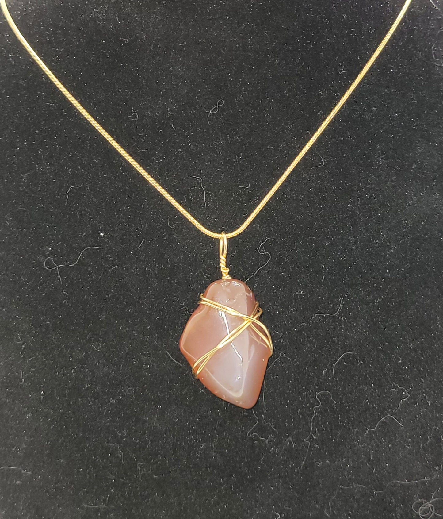 Wire Wrapped Jasper Stone Necklace on 18 inch gold toned snake chain