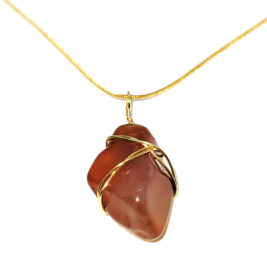 Wire Wrapped Jasper Stone Necklace on 18 inch gold toned snake chain