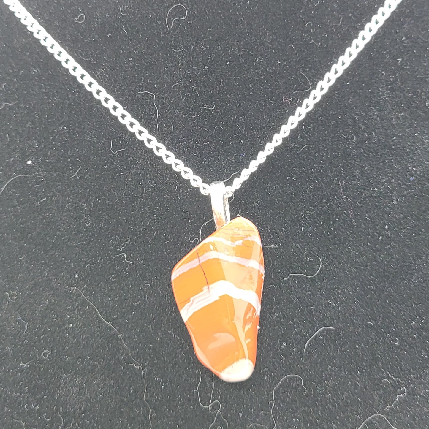 Polished Red Striped Jasper stone pendant with white tip Necklace