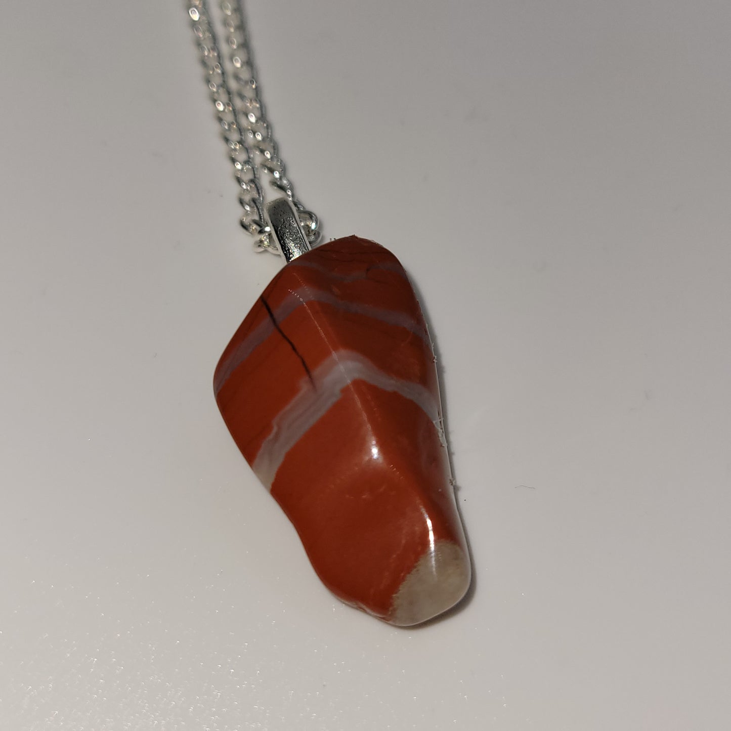 Polished Red Striped Jasper stone pendant with white tip Necklace