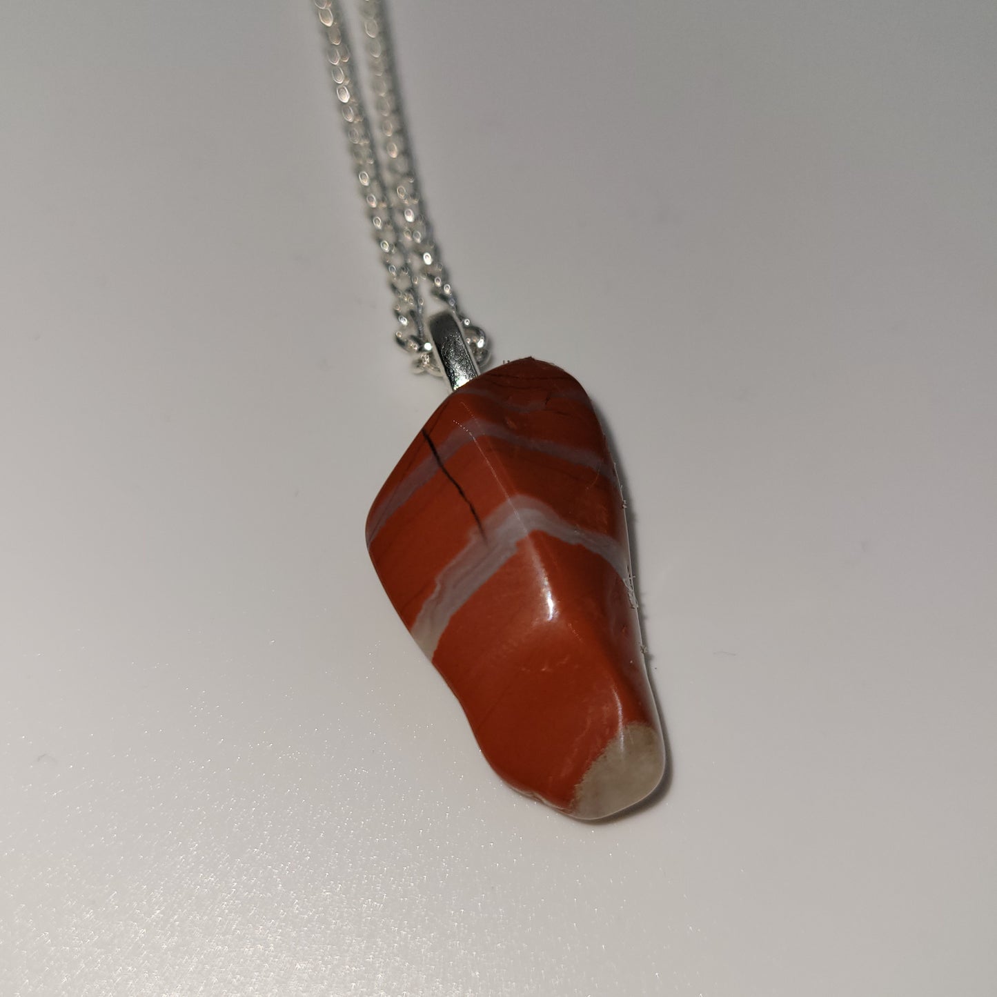 Polished Red Striped Jasper stone pendant with white tip Necklace