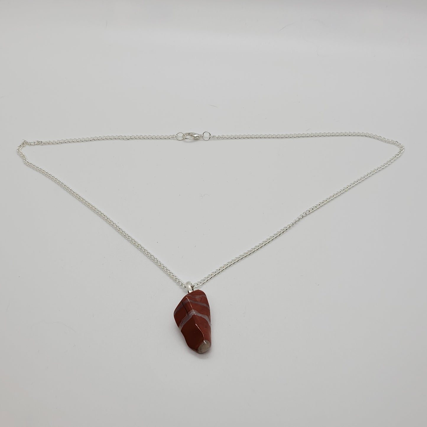 Polished Red Striped Jasper stone pendant with white tip Necklace