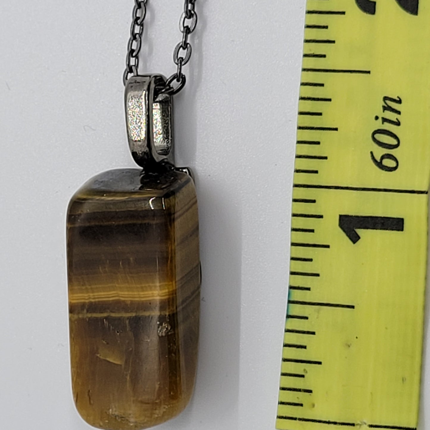 Handcrafted Polished Tiger's Eye Rectangle Cube Pendant Necklace, 18 inches