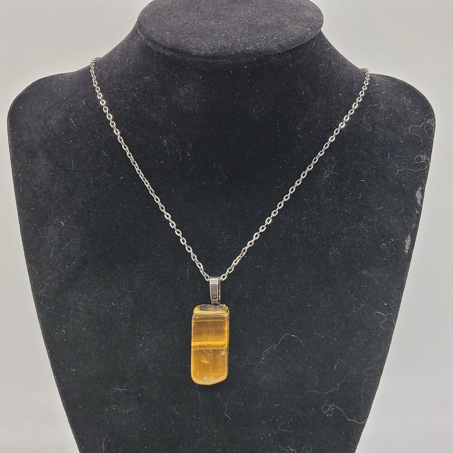 Handcrafted Polished Tiger's Eye Rectangle Cube Pendant Necklace, 18 inches