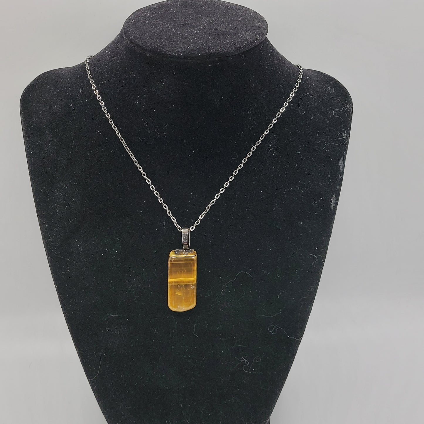 Handcrafted Polished Tiger's Eye Rectangle Cube Pendant Necklace, 18 inches