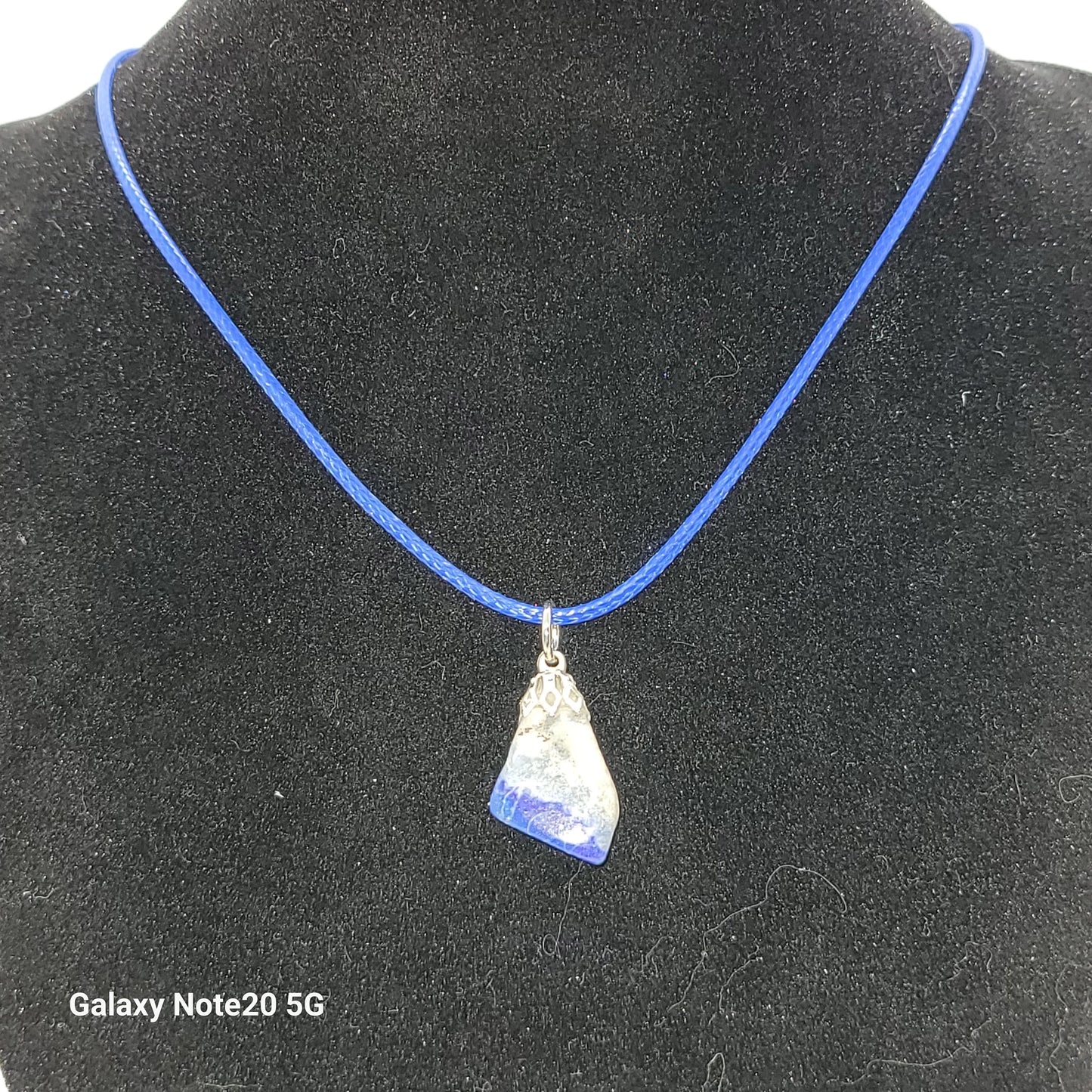 Handcrafted Polished Lapis Pendant Necklace, 18 inches, Waxed Blue leather cord