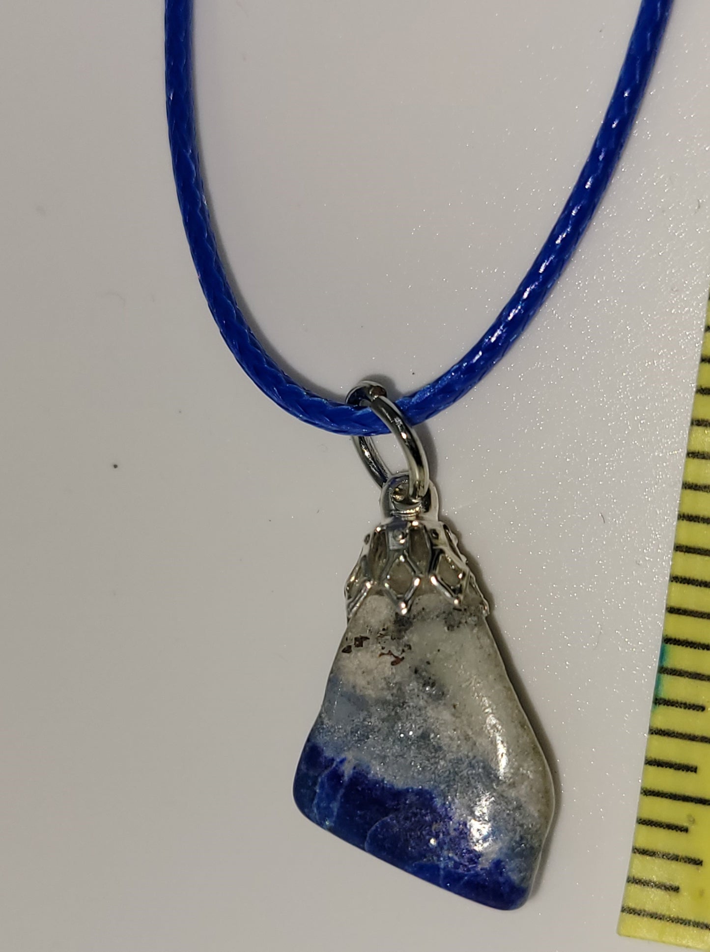 Handcrafted Polished Lapis Pendant Necklace, 18 inches, Waxed Blue leather cord