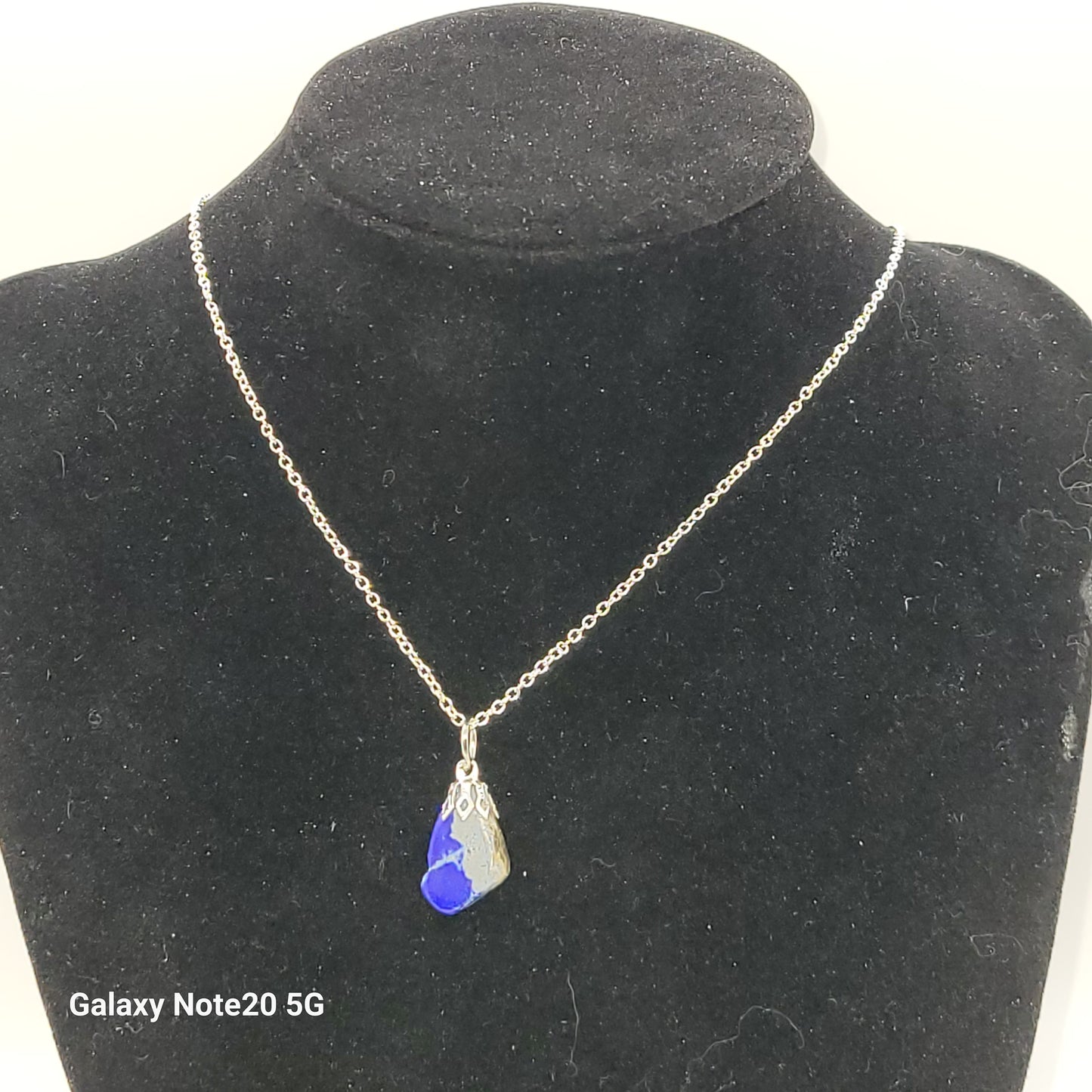 Handcrafted Polished Lapis Pendant Necklace, 18 inches, Silver Toned Chain, Great Gift for the Someone Special in your life