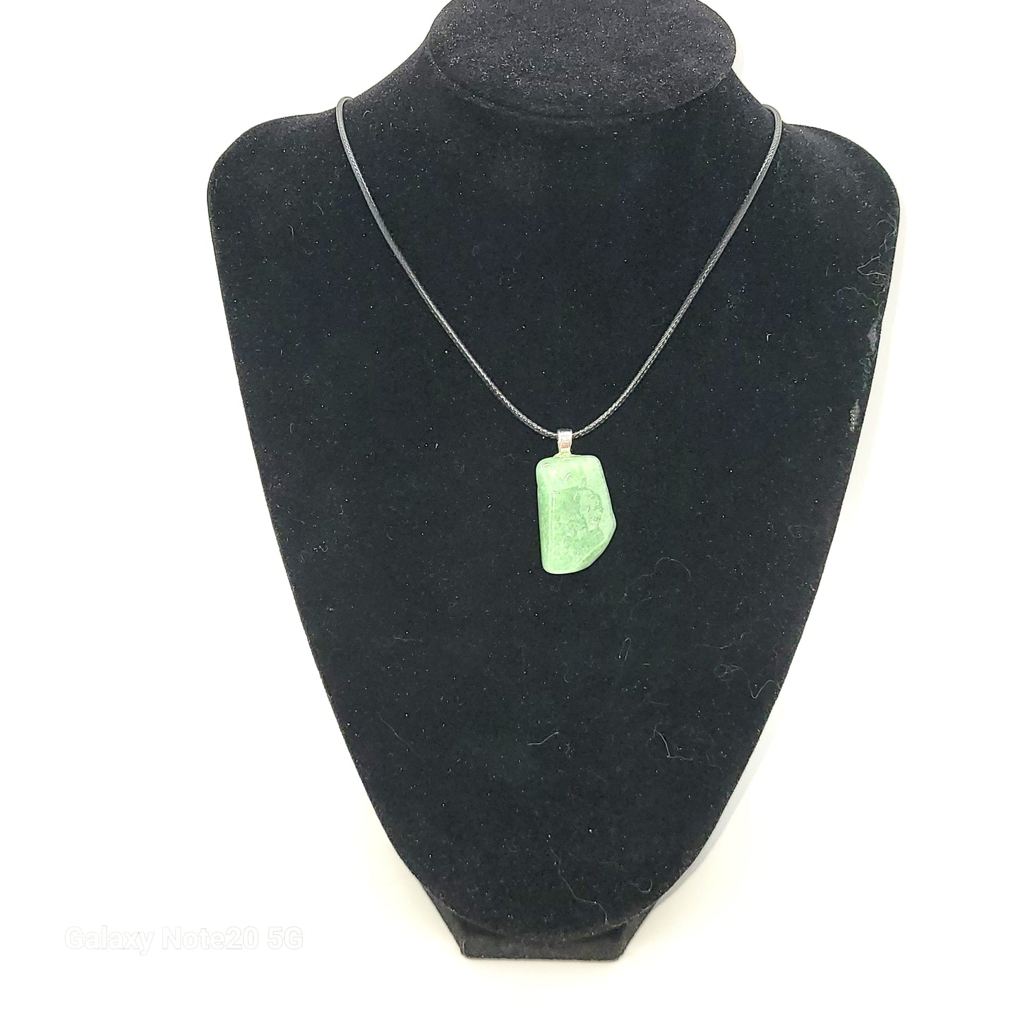 Polished Light Green Jade Pendant Necklace, Handcrafted,18 inches