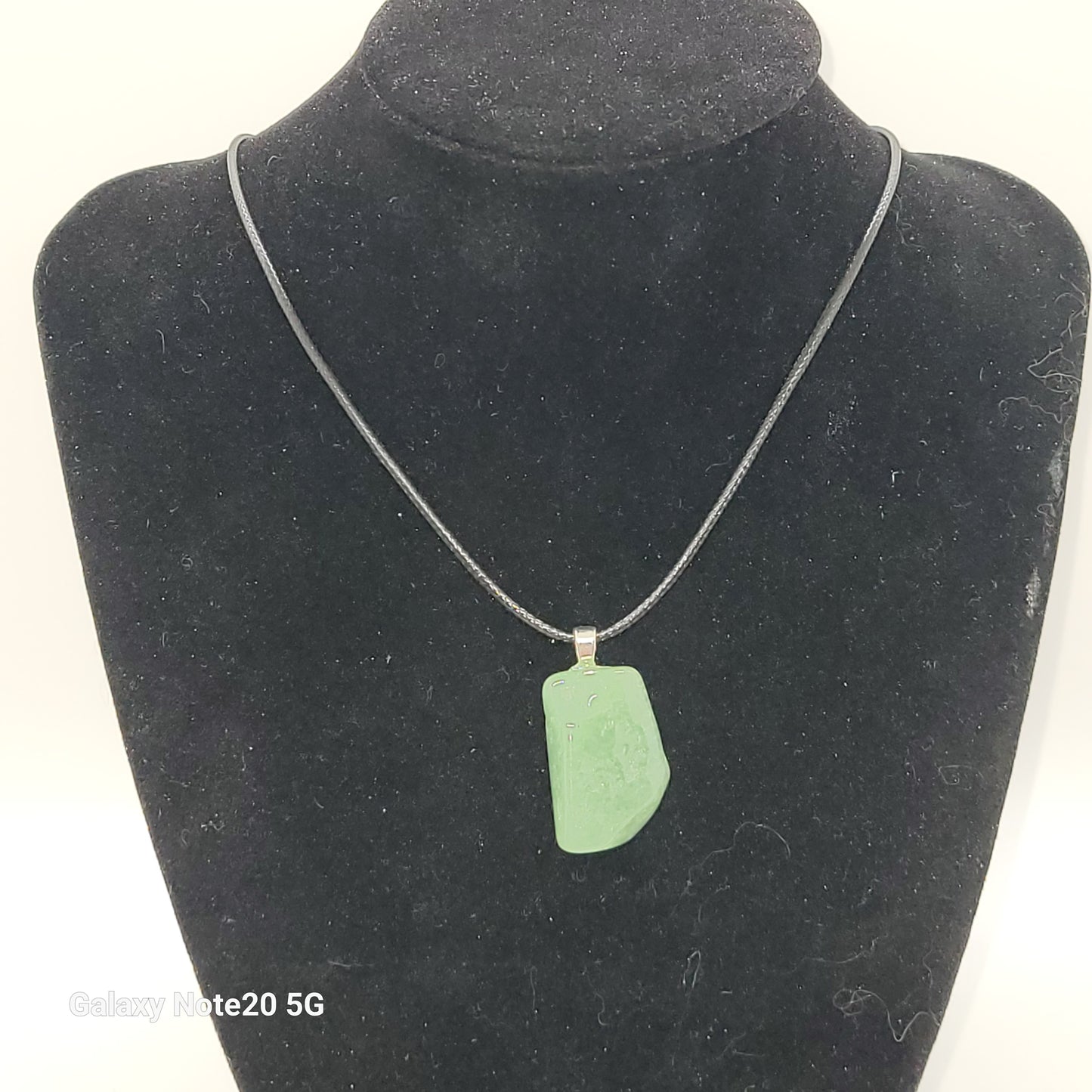 Polished Light Green Jade Pendant Necklace, Handcrafted,18 inches