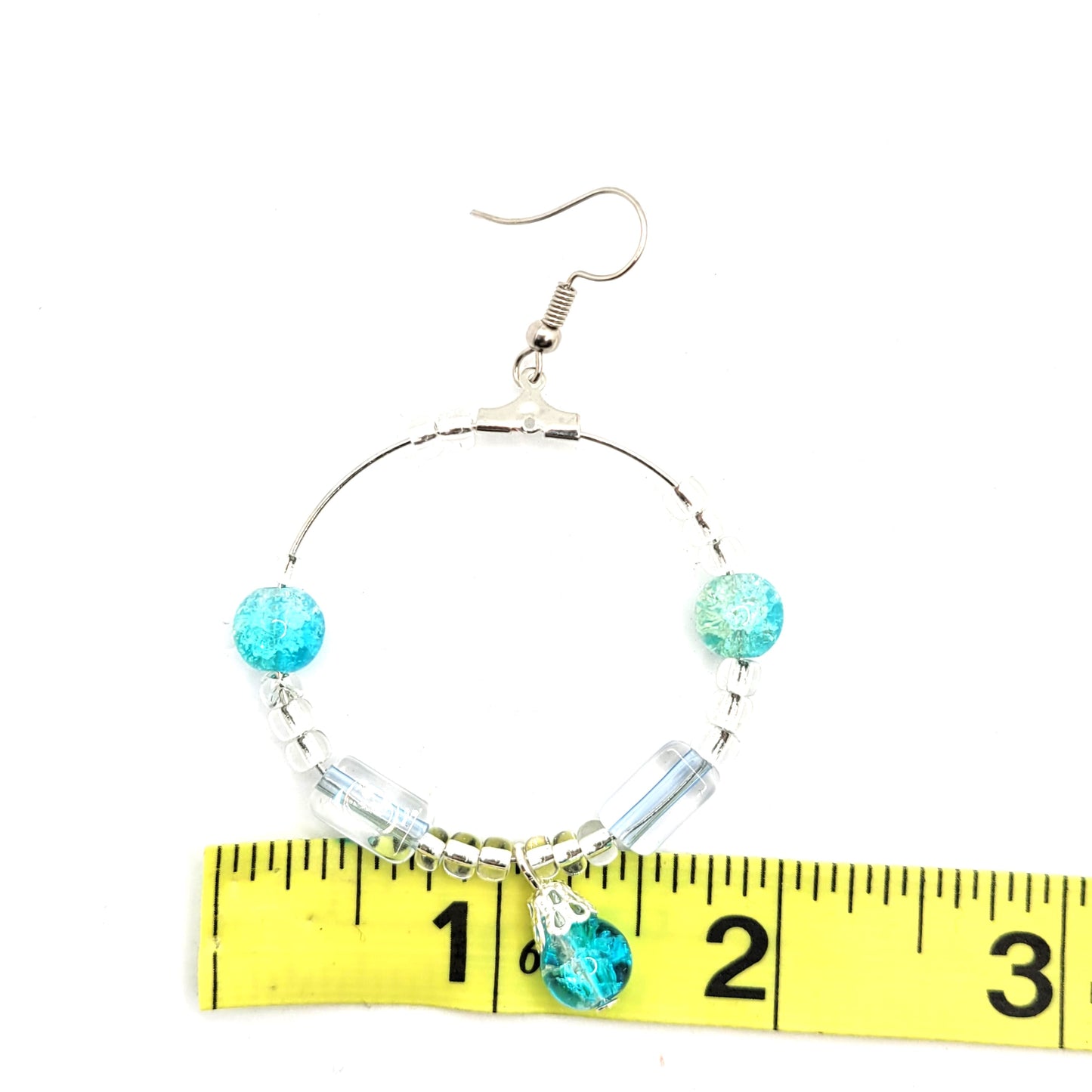 Handcrafted Teal Beaded and Silver Toned Dangle Earrings