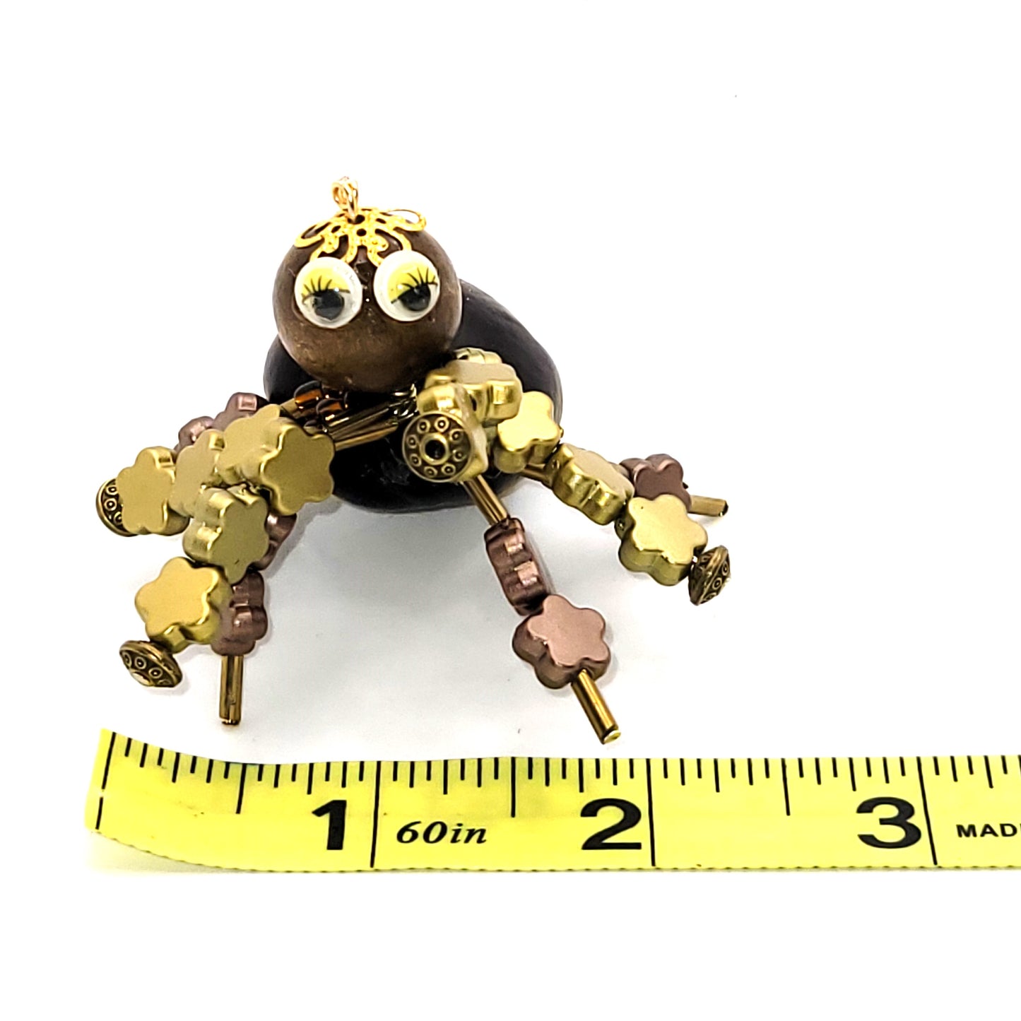 Christmas Spider, Tree Decoration, with Star bead legs, Brown, gold, beads