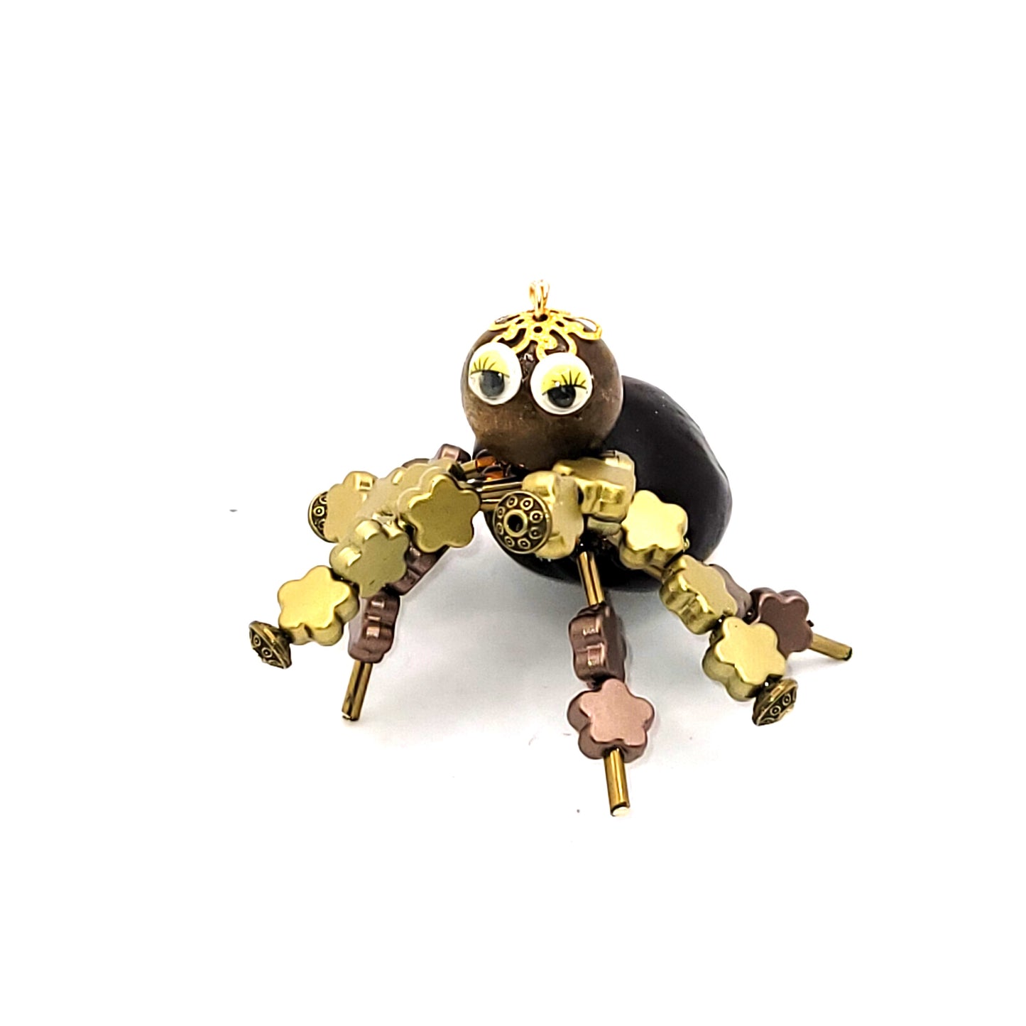 Christmas Spider, Tree Decoration, with Star bead legs, Brown, gold, beads