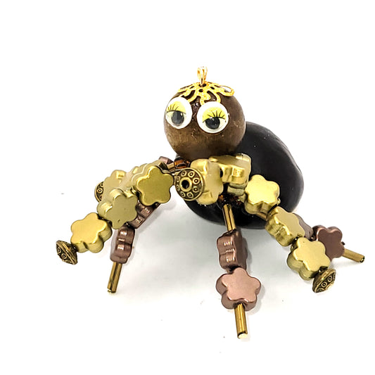 Christmas Spider, Tree Decoration, with Star bead legs, Brown, gold, beads