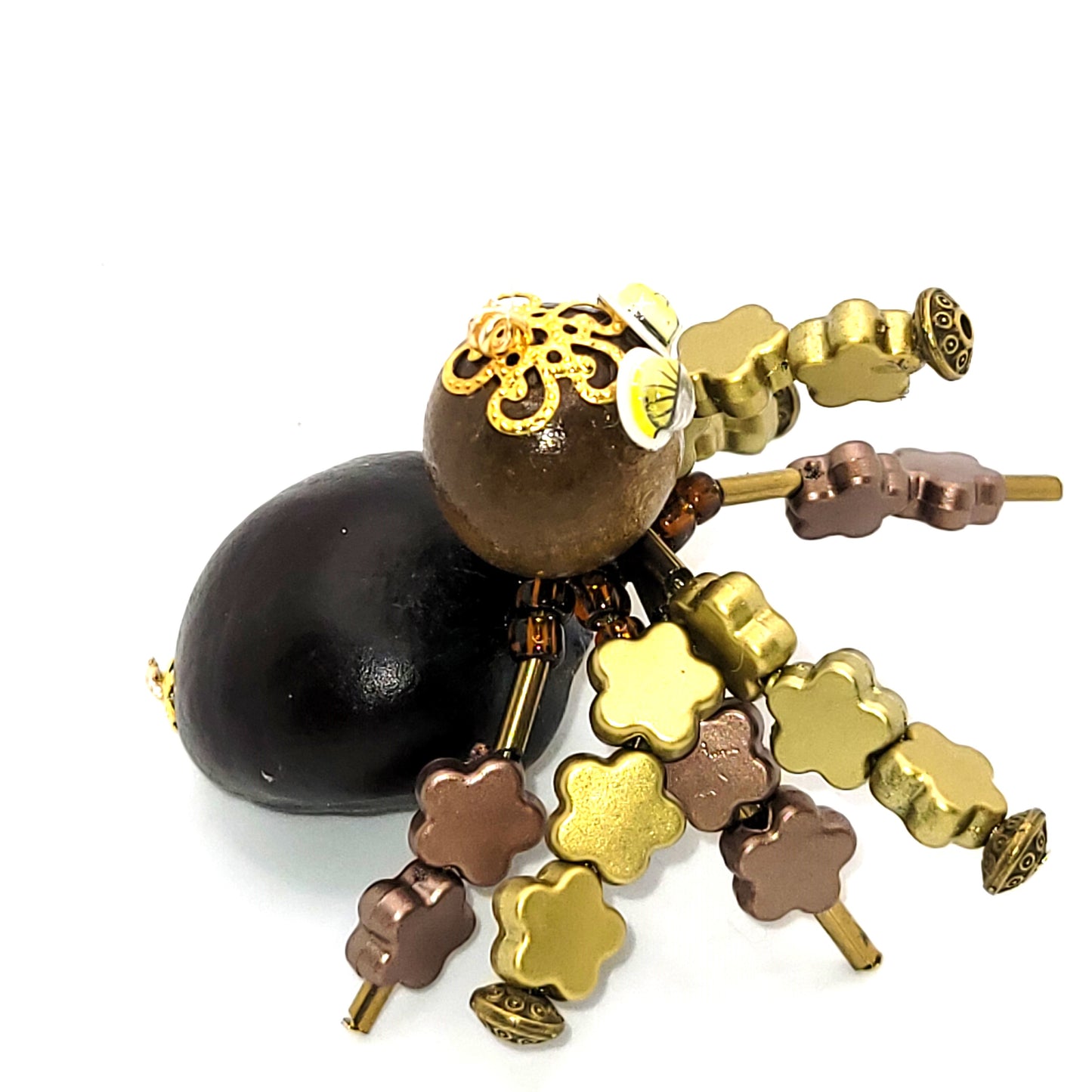 Christmas Spider, Tree Decoration, with Star bead legs, Brown, gold, beads