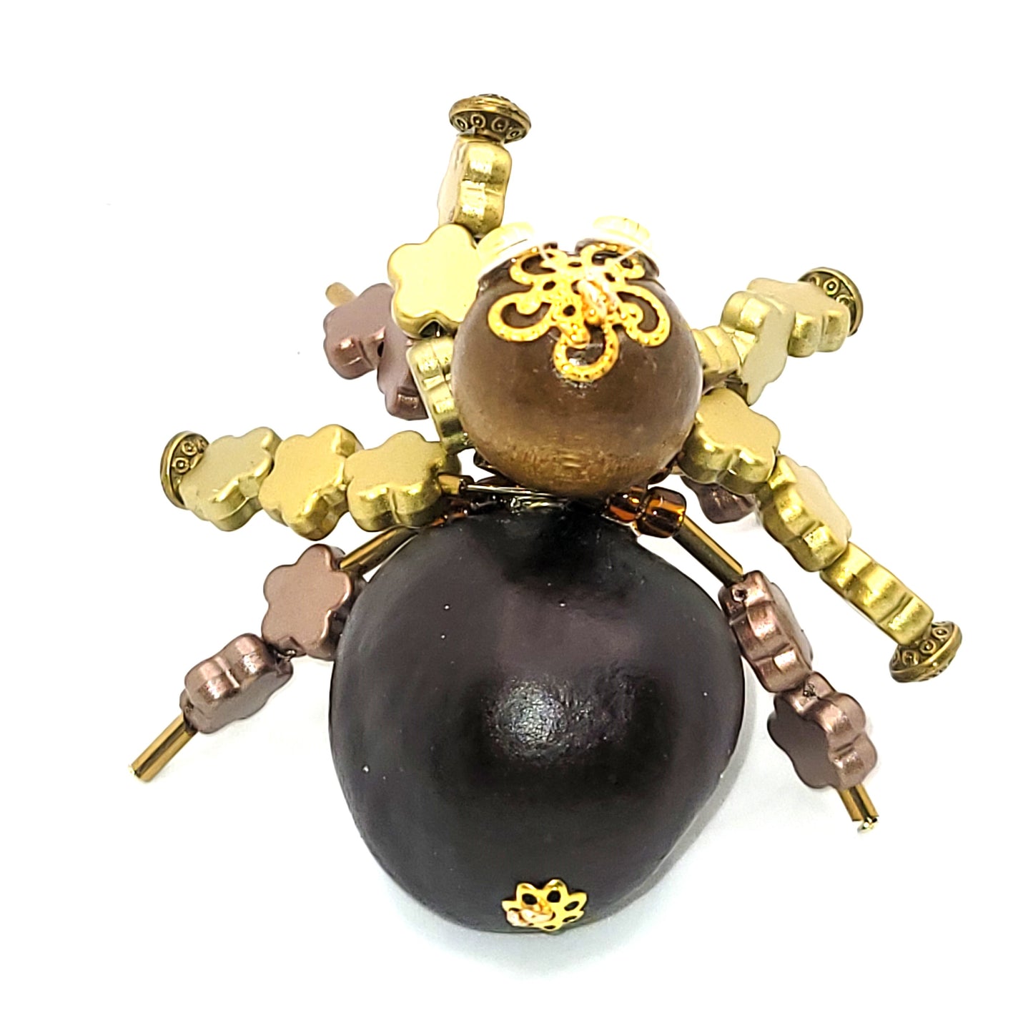 Christmas Spider, Tree Decoration, with Star bead legs, Brown, gold, beads