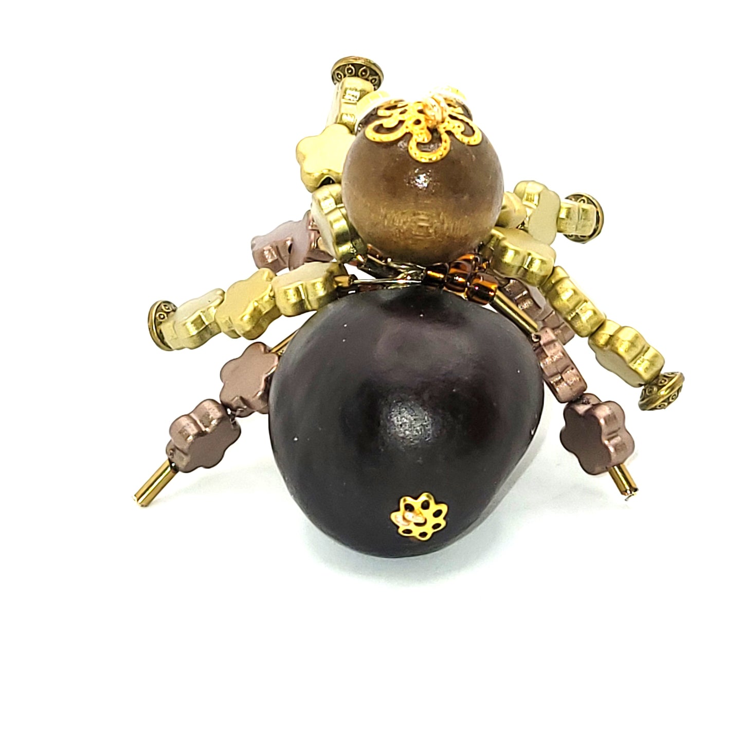 Christmas Spider, Tree Decoration, with Star bead legs, Brown, gold, beads